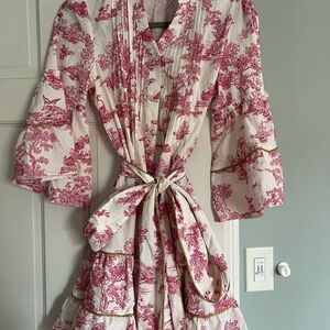Floral Pink and White Dress with Ruffle Sleeves